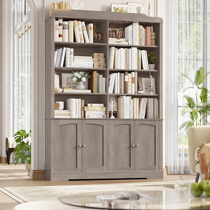 FACBOTALL 73.1" Tall Bookcase and Bookshelf, Wide Bookshelf with Doors and Adjustable Shelves, 6 Tier Large Bookshelfs with Storage, Tall Storage Cabinet for Living Room, Home Office, Wash Gray