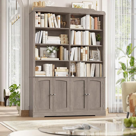 FACBOTALL 73.1" Tall Bookcase and Bookshelf, Wide Bookshelf with Doors and Adjustable Shelves, 6 Tier Large Bookshelfs with Storage, Tall Storage Cabinet for Living Room, Home Office, Wash Gray