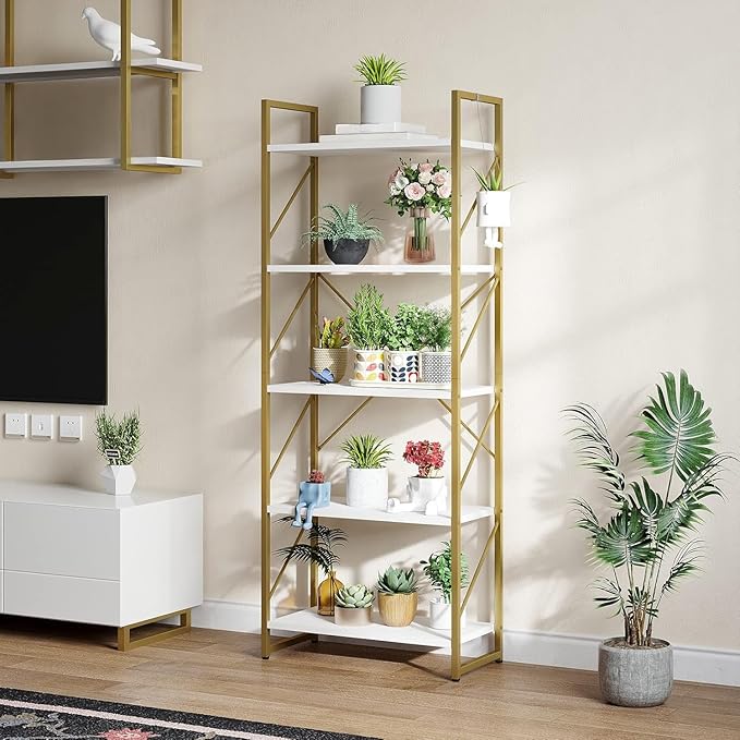 YITAHOME 5 Tiers Gold Bookshelf, Modern Bookshelf, Book Rack, Storage Rack Shelves in Living Room/Home/Office, Books Holder Organizer for Books/Movies, Gold MAYIH0000357MA