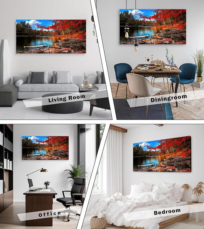 DZL Art S72698 Nature Wall Art Canvas Artwork Lake Mountain Red Maple Leaf National Park Nature Pictures for Living Room Bedroom Office Wall Decor Home Decoration