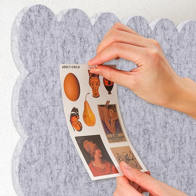 Scalloped Bulletin Board, 24 x 18 Inches Felt Pin Board - Decorative Cork Alternative for Wall, Foldable Picture Self-Adhesive Vision Prayer Board with 20 Pushpins - Marble White