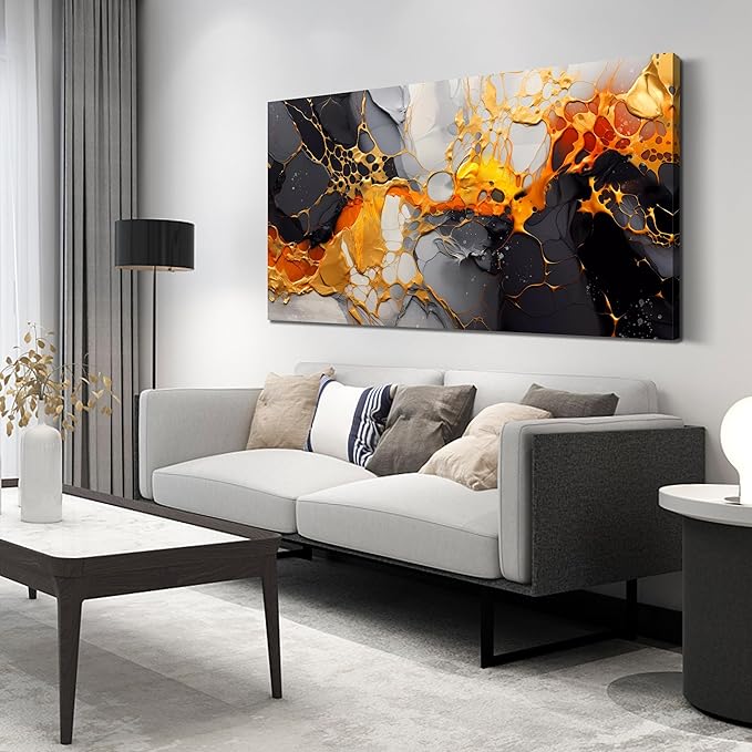 WDHCG Abstract Canvas Wall-Art Living Room - Black and White Wall Decor - Marble Wall Art for Bedroom Office Pictures 24" x 48"