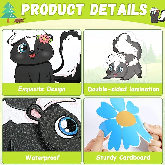 Skunk Bulletin Board Set Animal Themed Classroom Welcome Bulletin Board Decorations Woodland Forest Flower Cutouts Classroom Decoration for Back to School Office Home Chalkboard Decor Wall Door