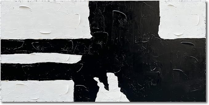 NANKAI Art Hand painted Minimalist style black and white art abstract wall decoration oil painting living room corridor office wall decoration art piece 24x48 inches