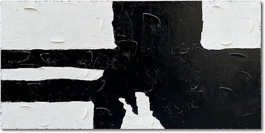 NANKAI Art Hand painted Minimalist style black and white art abstract wall decoration oil painting living room corridor office wall decoration art piece 24x48 inches