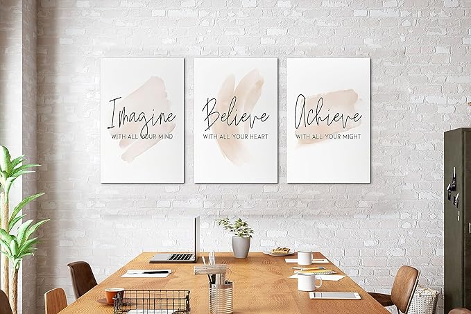 SHMAO Office Canvas Wall Art Motivational Wall Decor, 3 Piece Modern Positive Quotes Print Pictures for Office Wall Decor Women Inspirational Framed Artwork Home Office Decor 16”x24”x3 Panels
