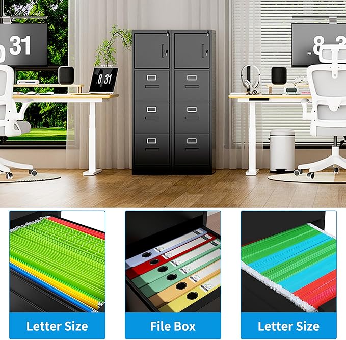 3 Drawer Filing Cabinet with Lock and Card Slot, Vertical Locking File Cabinet with Doors for Home Office, Small Metal File Cabinets for Legal Letter File Folders, Assembly Required