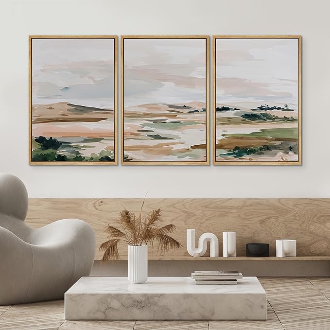 SIGNWIN Framed Canvas Print Wall Art Set Bright Pastel Plains Illustrations Decorative Relax/Calm Zen for Living Room, Bedroom, Office - 16"x24"x3 NATURAL