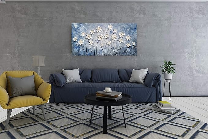 YHSKY ARTS Enchanting 3D Hand-Painted White Floral Wall Art, Textured Floral Masterpiece Brings a Touch of Elegance and Natural Beauty to Any Home Space