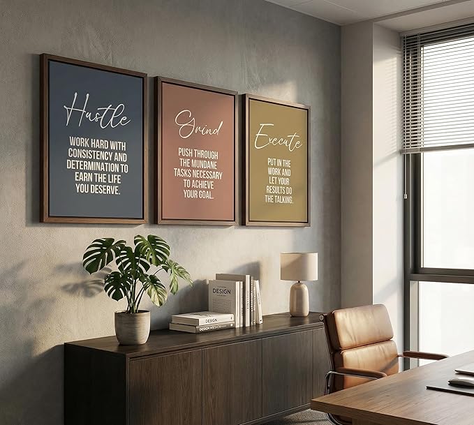 3pcs Inspirational Quotes Canvas Wall Art Hustle Execute Success Quotes Posters Prints Uplifting Motivational Positive Office Wall Decor Pictures for Living Room Bedroom Man Cave Decorations unframed