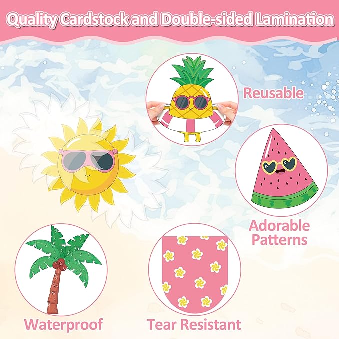 Summer Bulletin Board Decoration Set Beach Bulletin Board Decorations Summertime Hawaiian Paper Cutouts kit Sweet Summer Tropical Theme Decor for School Classroom Home Office Chalkboard Wall Door