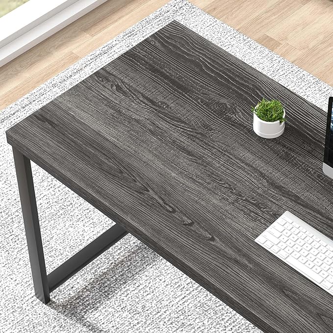FOLUBAN 47 Inch Computer Desk with Storage Shelves, Modern Home Office Desk, Small Study Writing Desk Gaming Table Workstation for Bedroom Living Room, Industrial Dark Gray