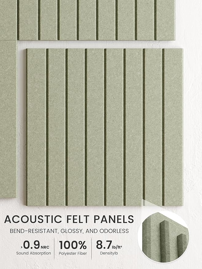 Bumusty Large Cork Board Alternative-48 x 36" Felt Bulletin Board Tiles, with 30 Pushpins, 70 Adhesive Tabs, 12-Pack Slat Wall Paneling, Cork Boards for Office Push Pin Board Felt Board-Sage