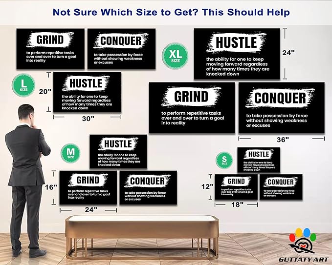 Office Wall Art - 3 Panel Motivational Wall Art, Inspirational Quotes Canvas Art for Home Office Wall Decor, Positive Quotes Wall Decor, Entrepreneur Grind Hustle Execution Poster Frame (16”x24”x3Pcs)