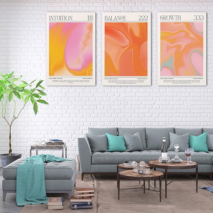 Colorful Gradient Angel Numbers Poster Canvas Print Artwork Room Decor for Bedroom Aesthetic, 3 Piece Framed Inspirational Minimalist Art Paintings Decor for Bedroom Office 24"x36" x 3 Pcs