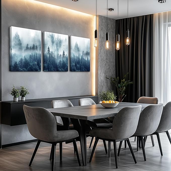 Wall Decorations For Living Room 3 Piece Framed Canvas Wall Art For Office Large Size Wall Decor Misty Forests Trees Wall Painting Landscape Pictures Artwork For Room Modern Wall Posters Home Decor