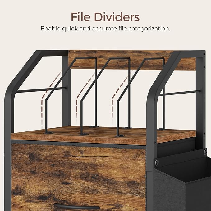 Small File Cabinet, Rolling Filing Cabinet for Under Desk with Divider, Single Non-Woven Fabric Drawer File Organizer for A4/Letter Size Documents, Under Desk Storage, Rustic Brown FCHR3001