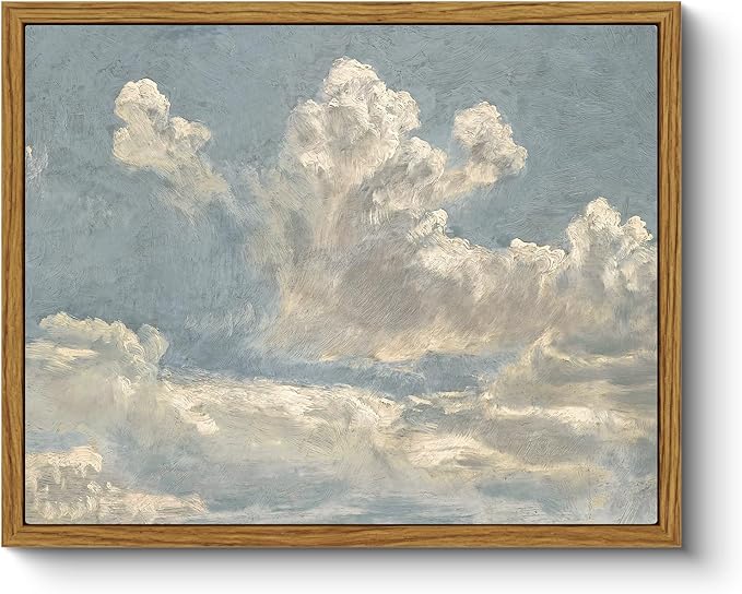 ARPEOTCY Vintage Framed Canvas Wall Art, Blue Sky Cloud Oil Painting Wall Art for Living Room, Vintage Antique Retro Bathroom Bedroom Kitchen Office Decor Prints (8x10 Inch)