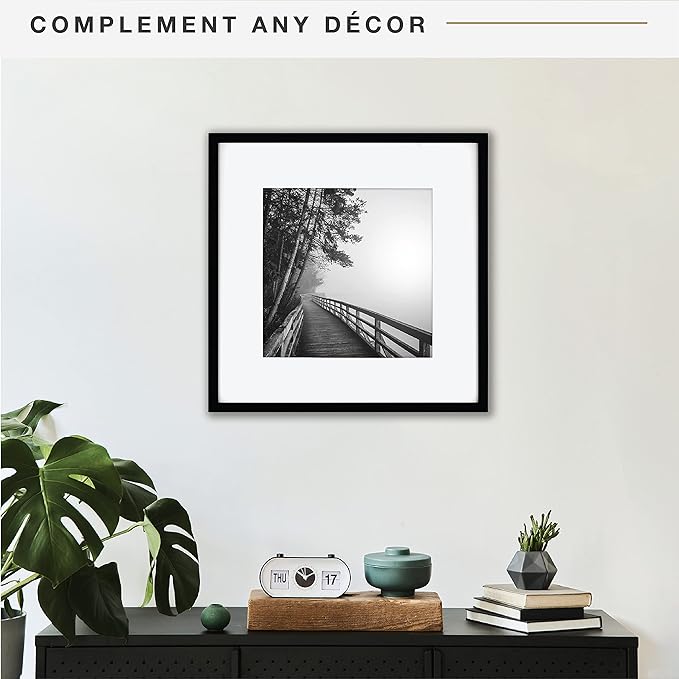 MCS East Village 18x18 Matted Square Picture Frame with 12x12 Photo Display, Black Wall Hanging Frame for Photos & Posters (1-Pack)