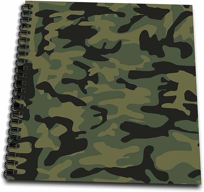 3dRose db_157596_1 Dark Green Camo Print Hunting Hunter Or Army Soldier Uniform Style Camouflage Woodland Pattern Drawing Book, 8" x 8"