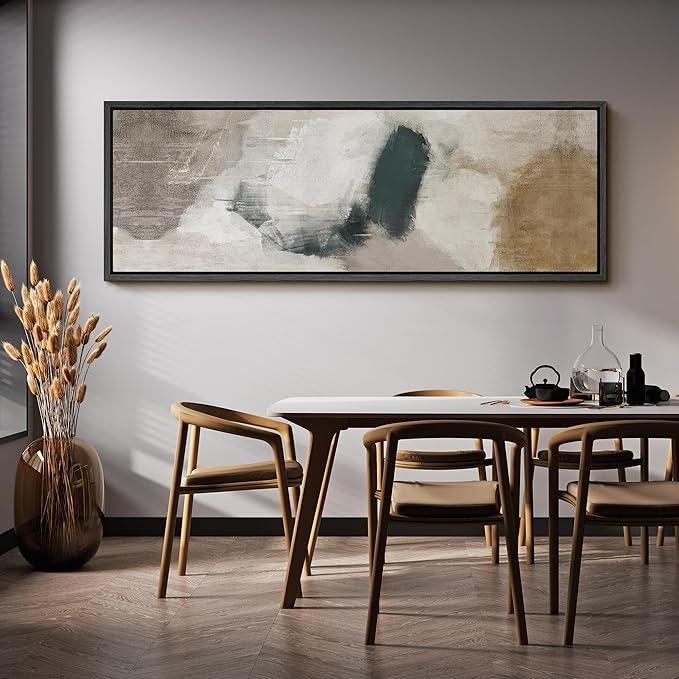 SIGNFORD Large Framed Canvas Neutral Abstract Brushstroke Illustrations Modern Art Calm Warm for Living Room, Bedroom, Office - 60"x20"