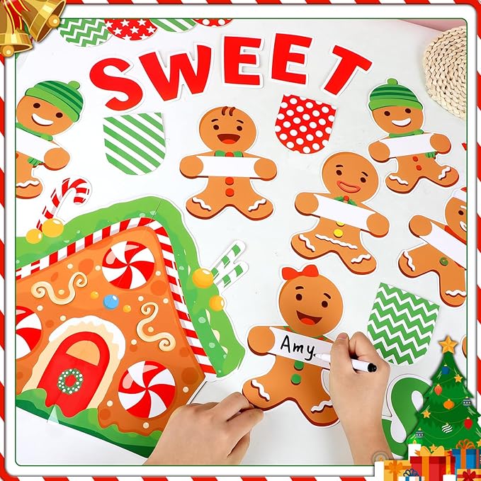 gisgfim Christmas Gingerbread Bulletin Board Decorations Gingerbread Man House Paper Cutouts Xmas Winter Holiday Bulletin Board Decor for Classroom Door Blackboard School Home Wall Decor Supplies