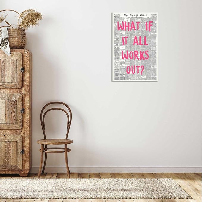 Drimiler What If It All Works Out Poster Retro Newspaper Pink Font Canvas Wall Art Positive Affirming Quote Minimalist Prints Painting For Home Bedroom Dorm Wall Decor 12x18in Wframed