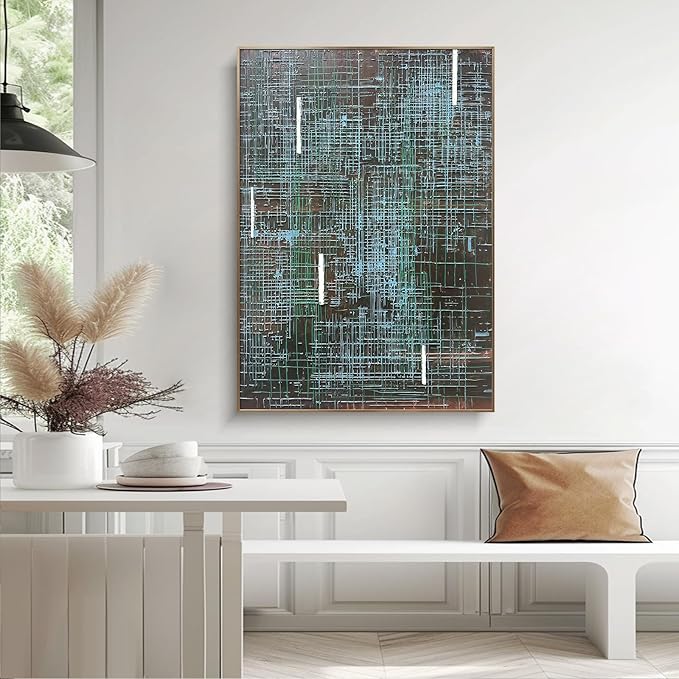 BrightA Abstract grid large-scale hand-painted wall decorations. Textured relief craftsmanship artworks that illuminate the home bedroom. Bring a visual impact experience to the office lobby 39.4"x59"