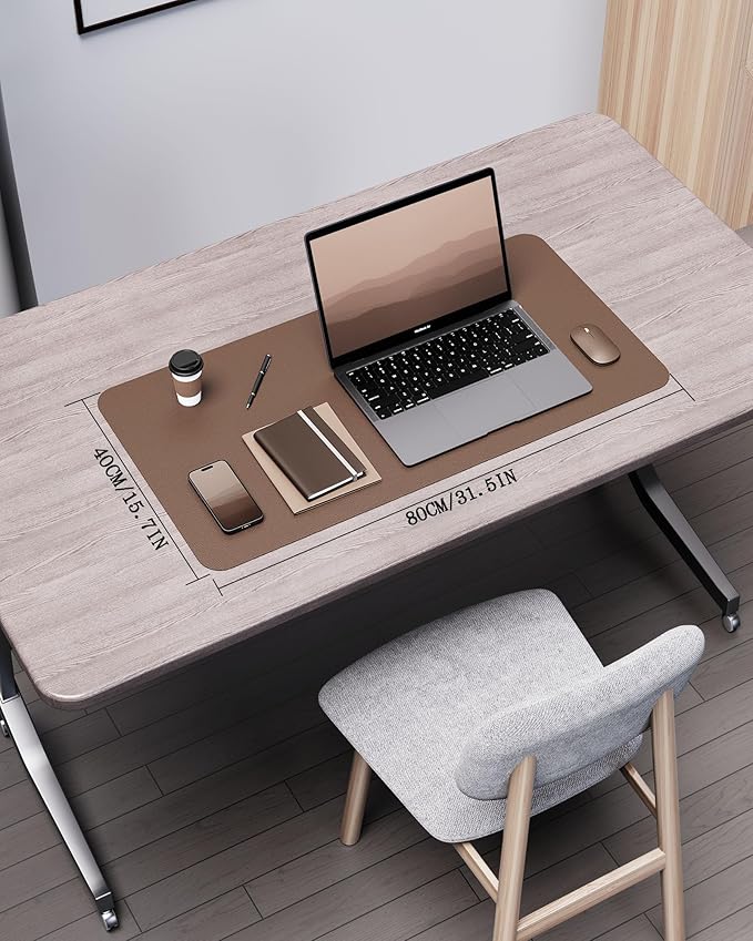 YSAGi Double-Sided Desk Pad, 31.5"x15.7"Leather Desk Mat, Eco Cork Desk Pad Protector,Large Mouse Pad,Waterproof Desk Blotter for Office/Home(Coffee)