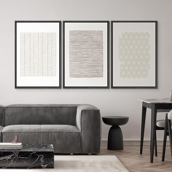 SIGNWIN Framed Canvas Print Wall Art Set Tan Geometric Pattern Landscape Abstract Shapes Cozy Neutral Modern Art Decorative Boho Relax/Zen Nordic for Living Room, Bedroom, Office - 24"x36"x3 Black