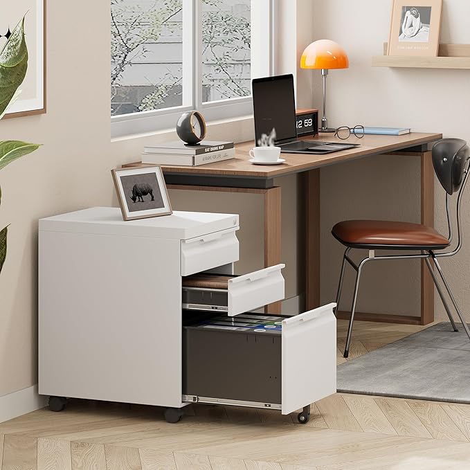 File Cabinets for Home Office,File Cabinet with Lock, 3 Drawer Metal Filing Cabinet for A4/Letter/Legal Size Folder, Assembly Required,White