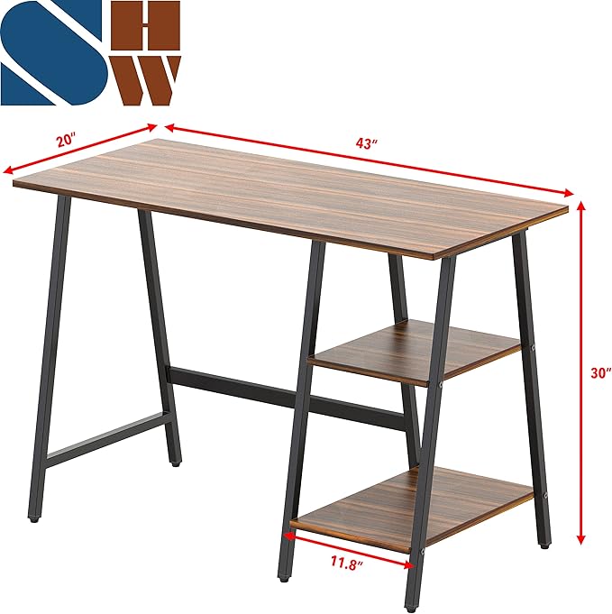 SHW 43-Inch Home Office Trestle Computer Desk with Open Storage Shelves, Walnut