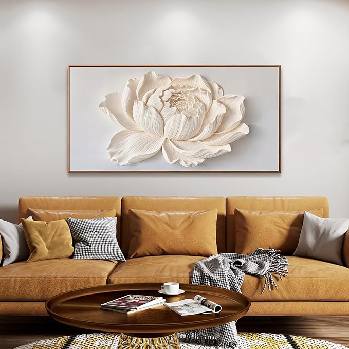 White Flower Wall Art Canvas Art Wall Decor Wall Decor Prints Painting Wall Art Picture For Bedroom Living Room Dining Room Home Office Artwork 24" × 48" Ready To Hang With Framed