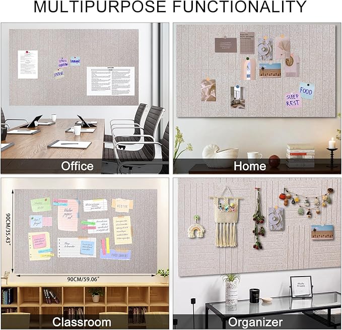 15 Pack Felt Bulletin Board Tiles (12x12 Inch) Self Adhesive Cork Board Alternative for Walls with 30 Push Pins Decorative Acoustic Panels & Pin Board for Home Office, Classroom, Vision Board Decor