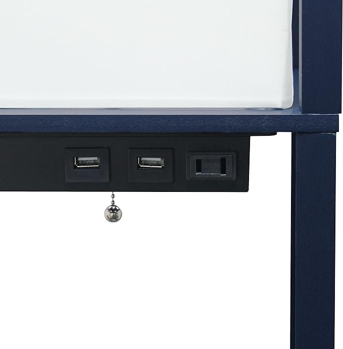 Simple Designs LF1037-NAV-LB Three Shelf Etagere Organizer Storage Floor Lamp with 2 Dual USB Ports and Charging Outlet, Navy Blue, with Feit LED Bulb Included