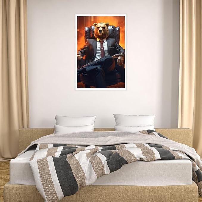 Trendy Suit Animal Bear Portrait Wall Art Funny Boss Bear Canvas Posters Work Struggle Motivation Inspiring Prints Painting For Office Living Room Wall Decor 16x24in Unframed