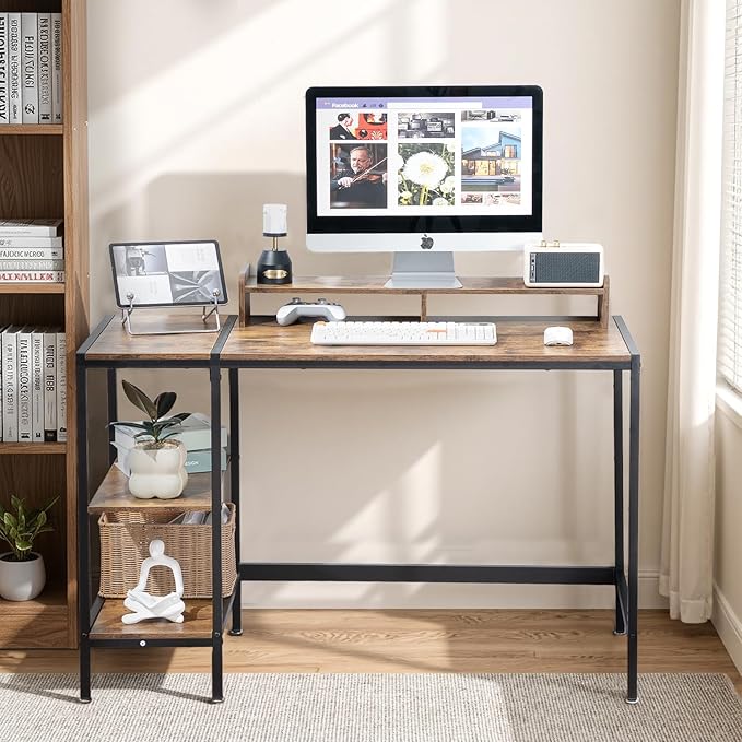 Computer Desk 47-inch with Storage Shelf - Vintage Ideal Gaming Desk for Bedrooms, Small Spaces, and Home Offices Modern Writing Desk for PCs.