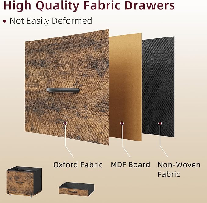 3-Drawer File Cabinet, Filing Cabinet with 2-Tier Printer Shelves, Office Cabinets with Side Bag&File Drawer for A4/Letter Size, Printer Stand with Storage for Home Office, Rustic Brown