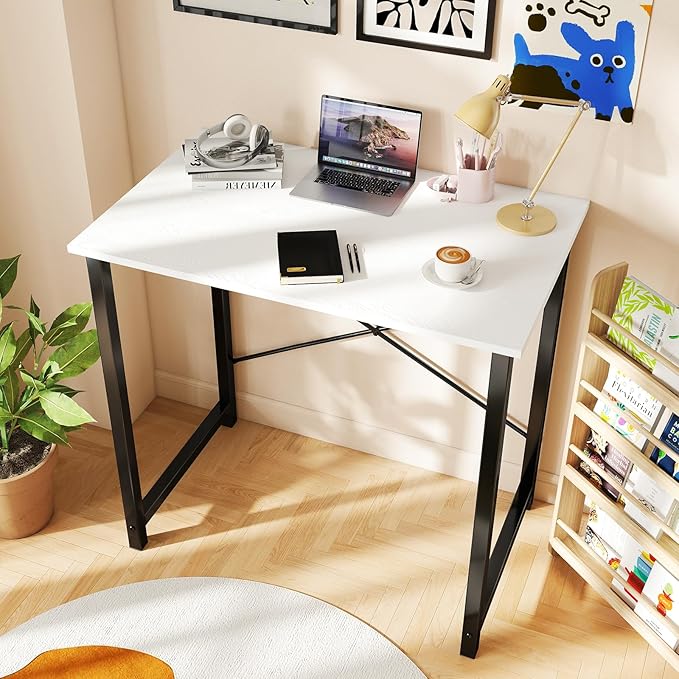 DUMOS 32 Inch Small Computer Desk for Home Office, Modern Study Work Table Simple Style for Bedroom, WritInchg Desks with X-Shaped ReInchforcement, Black