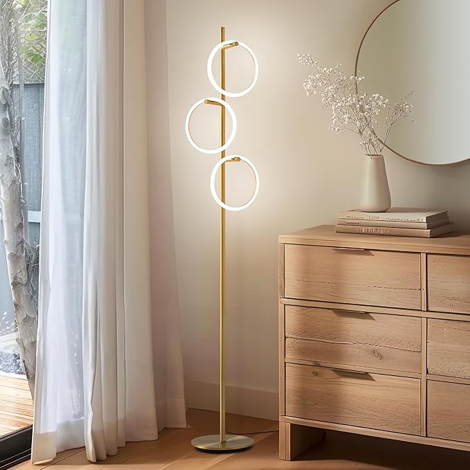 Brightech Saturn Floor Lamp, Great Living Room Decor, Tall Contemporary Standing Tree Light for Offices, Living Rooms, with 3 LED Heads for Bedroom Reading - Gold/Brass