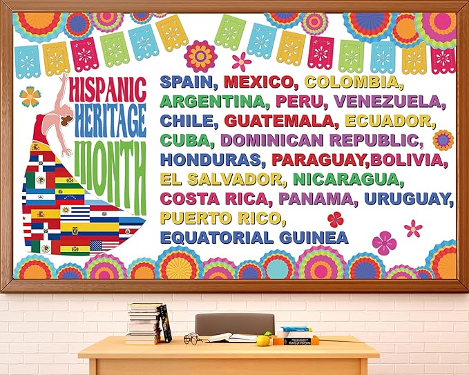 gisgfim Hispanic Heritage Month Bulletin Board Decorations Set Spanish English Classroom Latin American Cutouts National Hispanic Heritage Month Bulletin Board Decor for School Home Chalkboard Wall