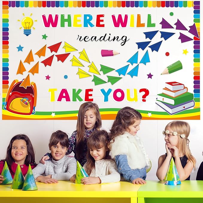 gisgfim Reading Bulletin Board Decorations Set Back to School Paper Plane Classroom Cutouts Colorful Airplane Motivational Read Theme Bulletin Board Decor for Library Office Home Door Chalkboard Wall