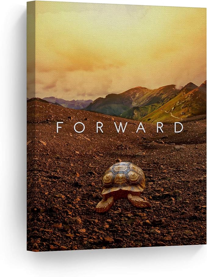Smile Art Design Forward Inspiring Turtle and Mountain View Motivational Wall Art Canvas Print Inspirational Wall Art Entrepreneur Quote Office Living Room Decor Artwork Gift Ready to Hang 28x19
