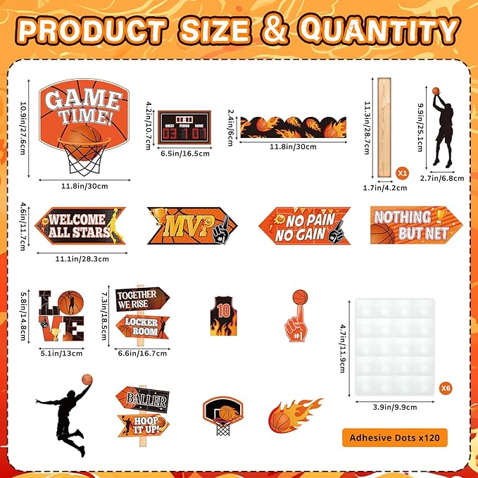 33Pcs Basketball Bulletin Board Decoration, Basketball Theme Bulletin Boarders Game Time March Sports Cutouts Madness Decorations for School Classroom Game Party Supply