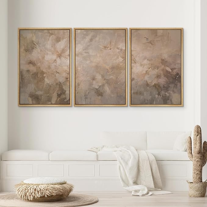 SIGNWIN Framed Canvas Print Wall Art Set Soft Neutral Abstract Floral Illustrations Modern Art Decorative Boho Relax/Zen Nordic for Living Room, Bedroom, Office - 24"x36"x3 Natural
