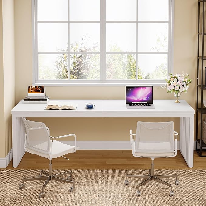 Tribesigns 78" Extra Long Computer Desk, 2-Person Desk with Metal Legs, Industrial Double Desk for Home Office (White)