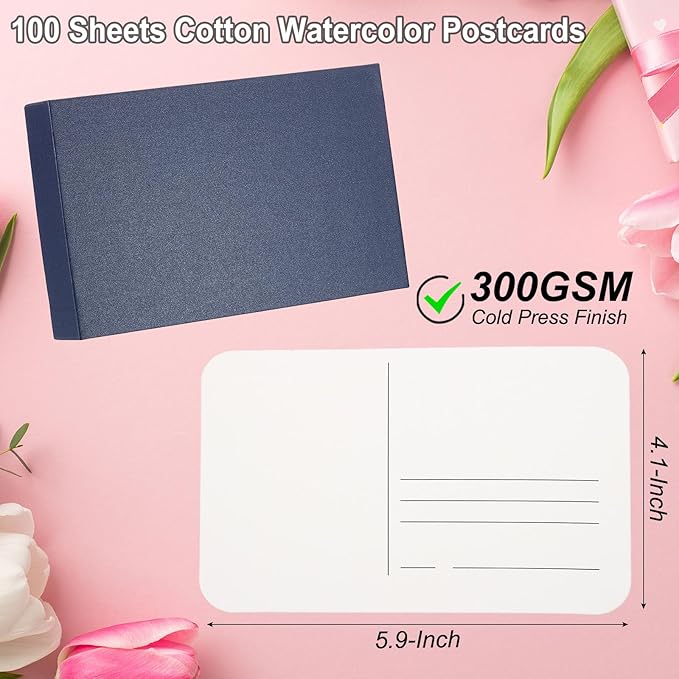 PATIKIL 100 Pcs 100% Cotton Watercolor Postcards 4x6 Inch Water Coloring Paint Paper Cards 140lb/300GSM for Mailing Art Painting Watercolor Drawing Artist-Rough