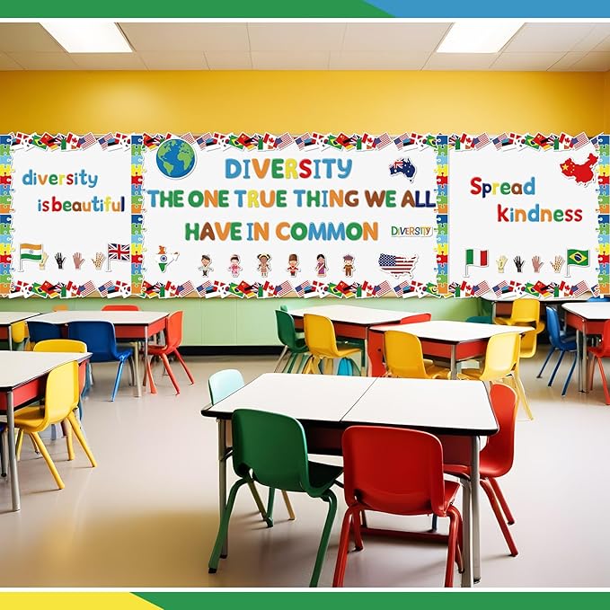 Kosiz Diversity Bulletin Board Decoration Set 118 ft Scalloped Bulletin Board Borders Classroom Poster Border Trim with 257 Pcs Letter Number Symbol Cutout for School Decor
