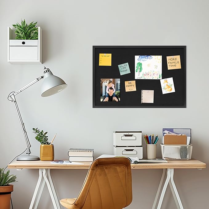 Cork Board with Linen Black,Bulletin Board 30"x20",Corkboards for Office Home School Message Board or Vision Board Decoration.