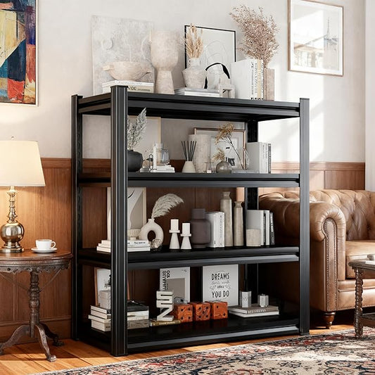 Book Shelf, Metal Bookshelves, Heavy Duty Bookcases, Large Storage Capacity Adjustable Tall Industrial Bookshelf for Living Room, Bedroom and Study Room, Black (4-Tier 63''Hx35''Wx18''D)